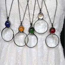 (White) Magnifying Glass Pendant Necklace Gift Vintage Magnifier Lens Pendant For Elders Enlarge Newspapers