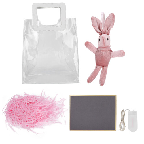 (Pink) PVC Transparente Geschenk-Tasche PU Leder Griff Rosa