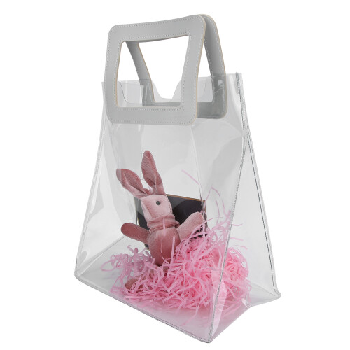 (Pink) PVC Transparente Geschenk-Tasche PU Leder Griff Rosa 2