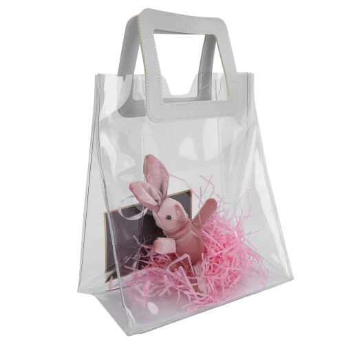 (Pink) PVC Transparente Geschenk-Tasche PU Leder Griff Rosa 1