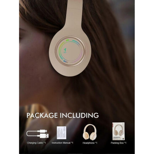 (Apricot) New Headband Bluetooth Headset Foldable M3 5.3 Wireless 2