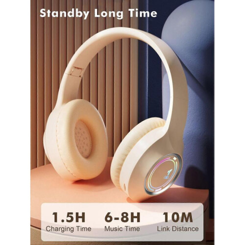 (Apricot) New Headband Bluetooth Headset Foldable M3 5.3 Wireless 1