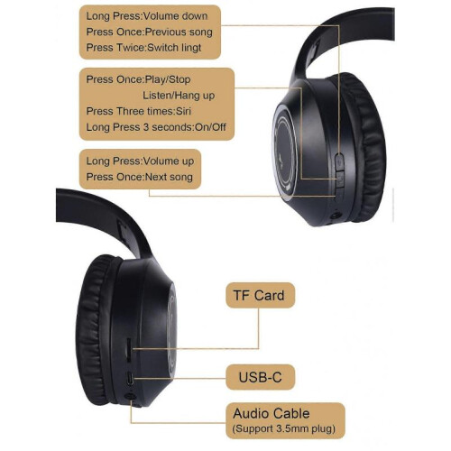 (Black) New Headband Bluetooth Headset Foldable M3 5.3 Wireless 1