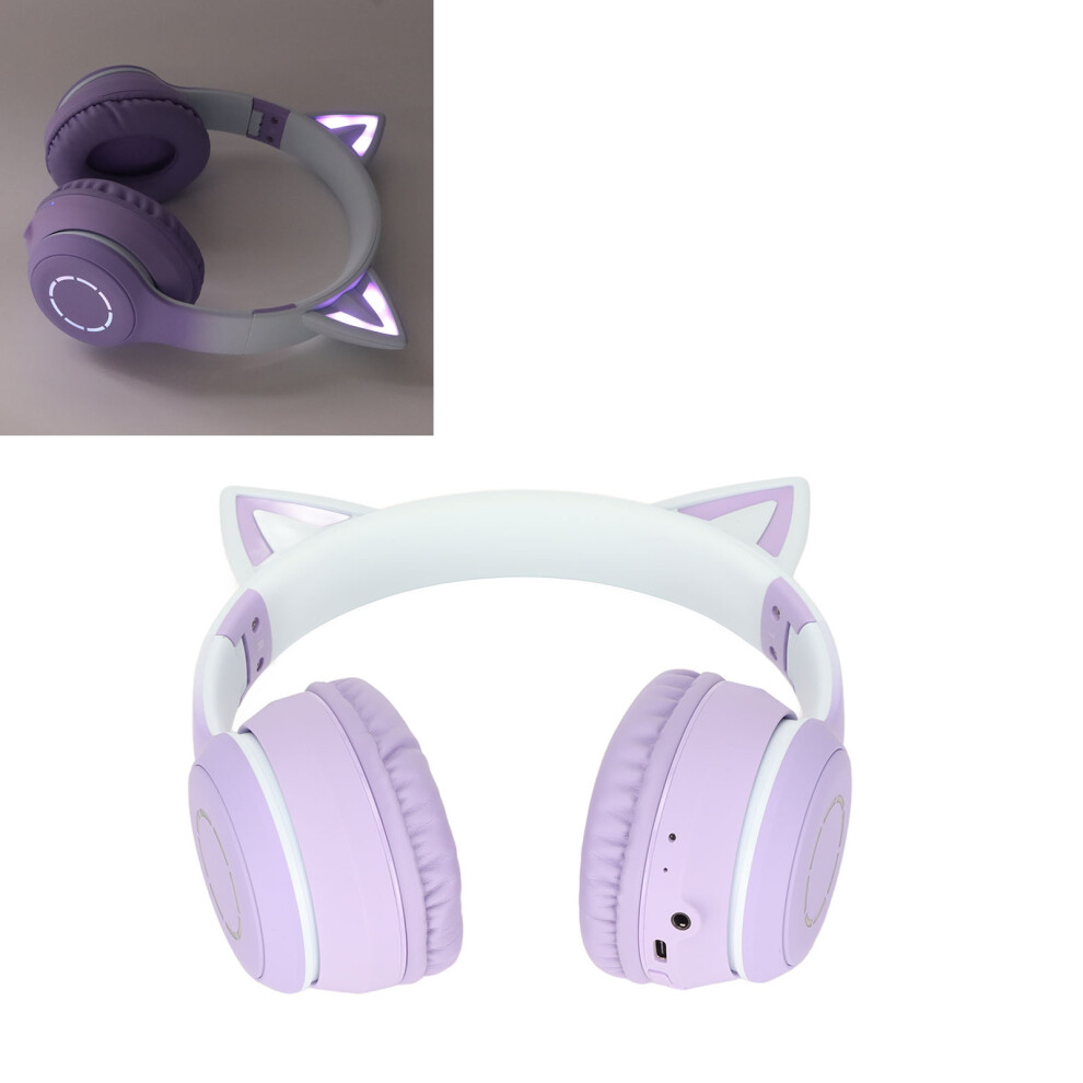 Cat Ear Wireless Bluetooth Headphones 3.5Mm Foldable 6H Purple 4321356578743