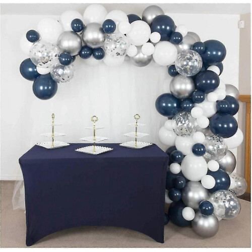 Premium Navy Silver Balloon Blue Balloon Arch Kit