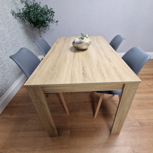 Oak Effect Wooden Dining Table and 4 Grey Tulip Chairs