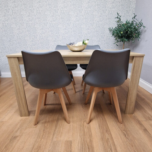 Oak Effect Wooden Dining Table and 4 Grey Tulip Chairs 1