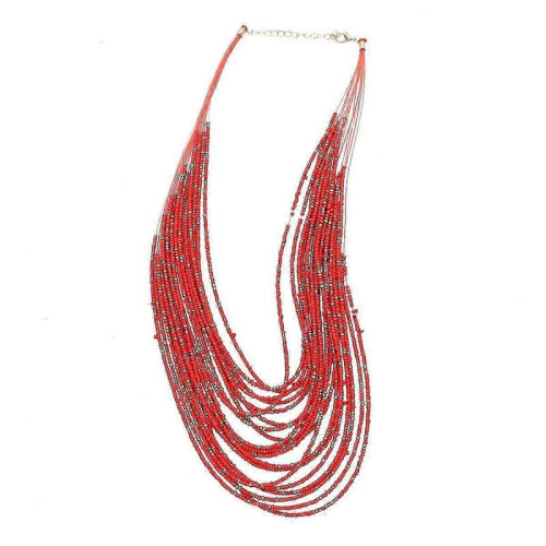 Vintage Beaded Necklace Multi-Layer Necklace Creative Necklace Red 1