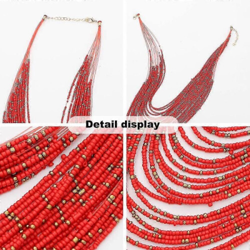 Vintage Beaded Necklace Multi-Layer Necklace Creative Necklace Red 2