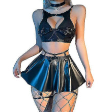 (M, BLACK) Lingerie For Women Chemise Dress Babydoll Garter Bra Skirt Lingerie Set