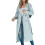 (L,BLUE)Women's Double Breasted Long Trench Coat, Windproof Classic Lapel Slim Overcoat 1