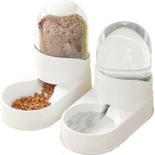 2PC Automatic Cat Feeder, Pet Automatic Water Feeder, Cat Food Dispensers Set 3.5L for Small Medium Dog Puppy Kitten(White)