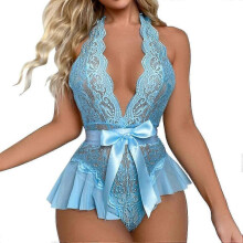 (L) Blue Sexy One Piece Suit With Bra Panties