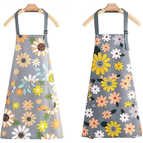Waterproof Kitchen Aprons,2 Pack Floral Aprons with Pockets