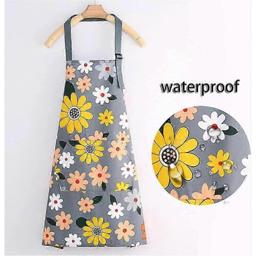 Waterproof Kitchen Aprons,2 Pack Floral Aprons with Pockets 2