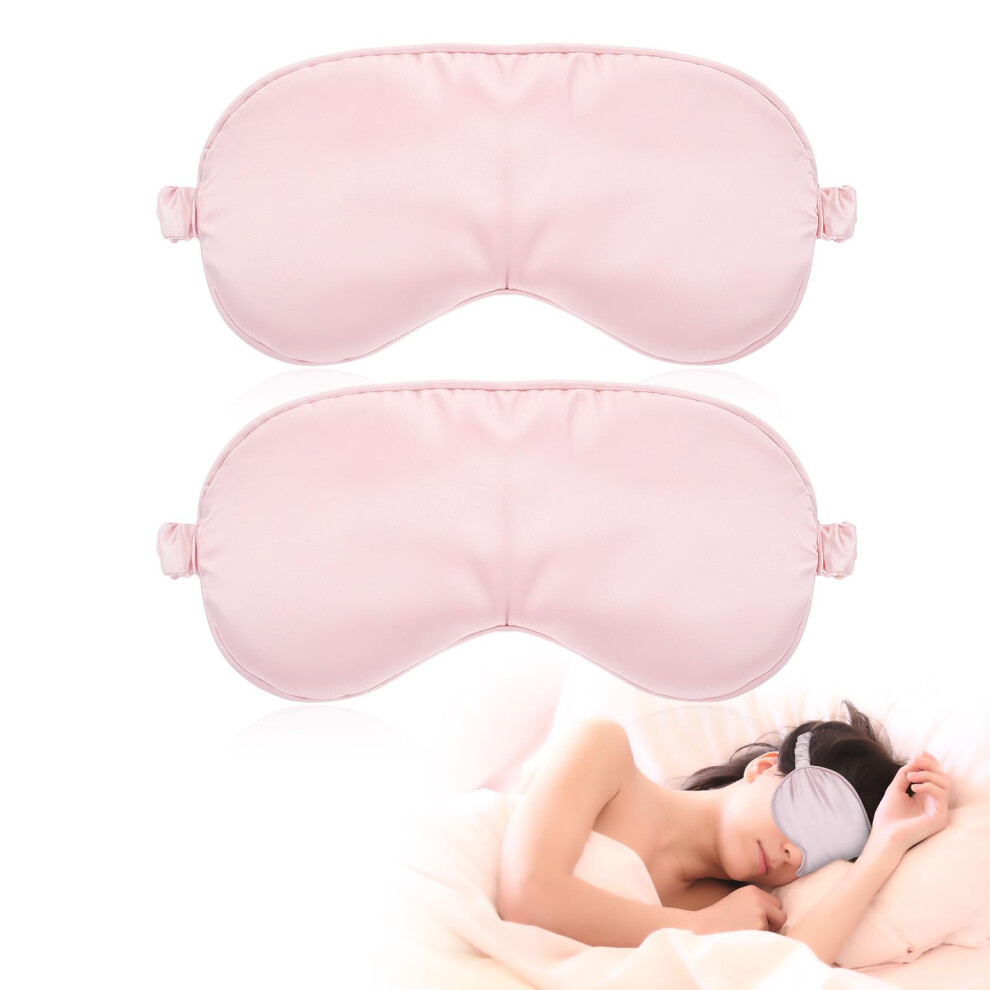 Pink/Light Silk Sleep Mask 2-Pack -Blocking Eye Mask Soft Blindfold For Travel And Sleep
