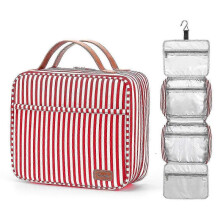 (Red) Hanging Travel Toiletry Bag, Large Capacity Cosmetic Travel Toiletry Organizer for Women with 4 Compartments & 1 Sturdy Hook