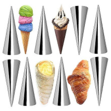 12PCS 12cm Cream Horn Molds Baking Cones, Stainless Steel Roll Horn Forms Conical Danish Pastry Croissant Cones Moulds