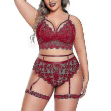 (5XL, Red) Women Lace Lingerie Set Push-up Floral Bra Panties Sets Wtih Garter Belts Brassiere Plus Size Underwear