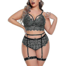(5XL, Green) Women Lace Lingerie Set Push-up Floral Bra Panties Sets Wtih Garter Belts Brassiere Plus Size Underwear