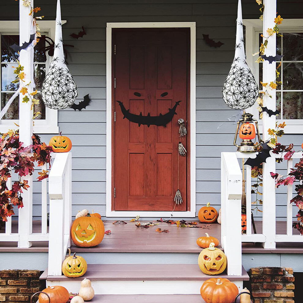 3Pcs Halloween Lighted Spider Egg Sacs & Web Ornaments, 12x12x68cm, Warm Yellow, Purple, Colorful-image-OPC-PMHCBQ9-NEW