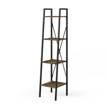 (Ancient Wood) 4 Tier Industrial Bookcase Steel Frame Shelf Unit