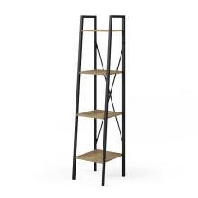 (Modern Oak) 4 Tier Industrial Bookcase Steel Frame Shelf Unit