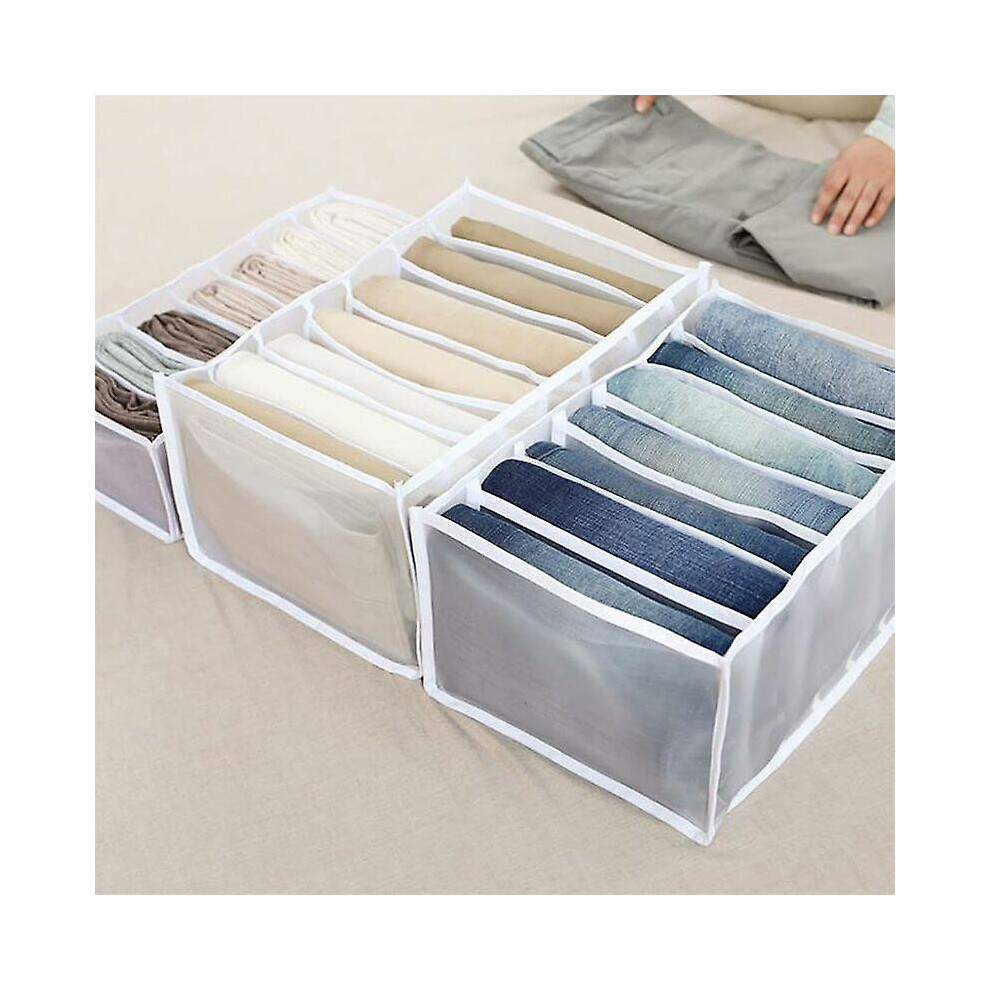 Kikidex (As Show, One Size) Drawer Storage Box With Compartments For Jeans, Wardrobe, Drawer, Mesh Partition For Jeans, 7 Grids White