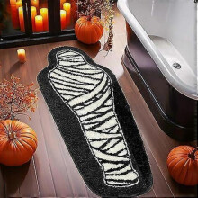 Halloween Bedroom Decor Black White Bathroom Rug Horror Decorations Non-Slip Coffin Bath Mats, Gothic Home Deco Funny Mummy Carpet 18x47 inch