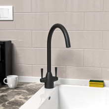 Nes Home Matt Black Modern Kitchen Sink Swivel Mixer Tap Dual Lever