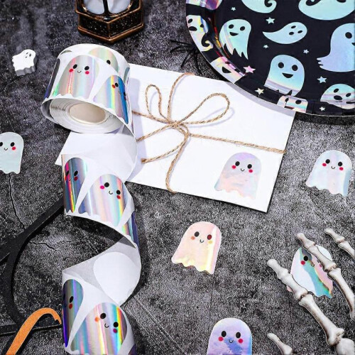 (3pcs, Ghost) Hand-made Sticker Labels Classic Halloween-Themed Designs for Envelopes 2