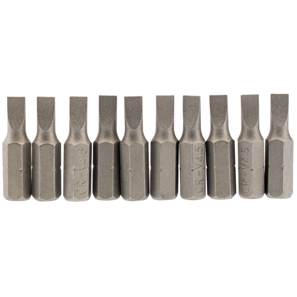 Draper Plain Slot Insert Bit, 4.5Mm, 1/4"" Hex, 25Mm Long (Pack Of 10)