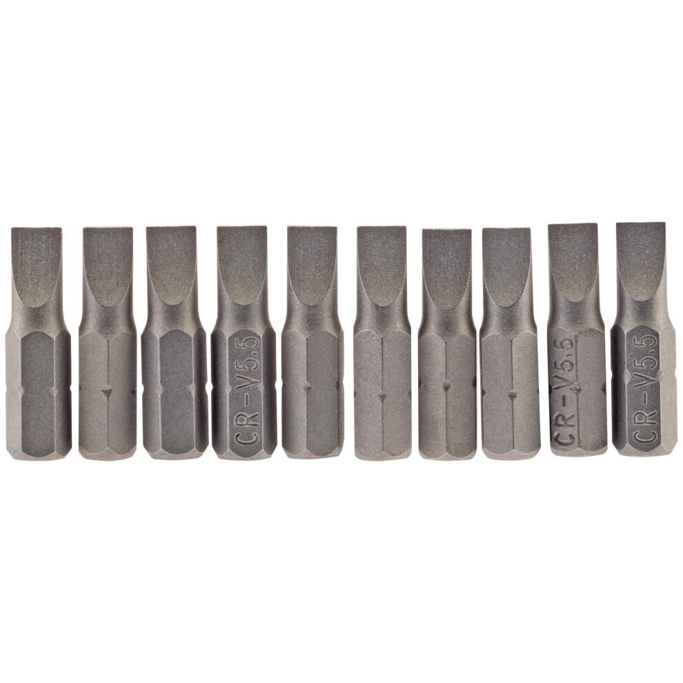 Draper Plain Slot Insert Bit, 5.5Mm, 1/4"" Hex, 25Mm Long (Pack Of 10)