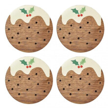 (4pcs) Christmas Wooden Coaster Festive Holiday Drink Mats Festive Holiday Gatherings