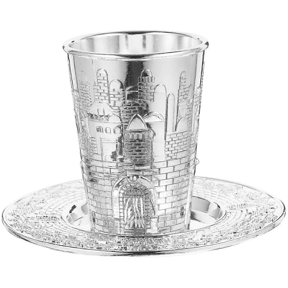 Set Zinc Alloy Wine Cup with Saucer, Carved Liquor Cup, Wine Storage Cup, Wine Cup