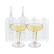 50 Pack Plastic Cups, 4 oz Disposable Stemmed Martini Glasses for Parties, Stackable Plastic Cocktail Glasses