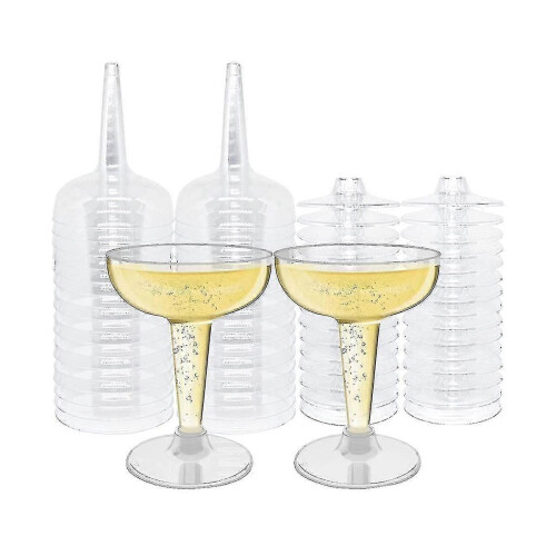 50 Pack Plastic Cups, 4 oz Disposable Stemmed Martini Glasses for Parties, Stackable Plastic Cocktail Glasses