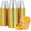 100 Pack 255ml Gold Rim Plastic Cups, Clear Rigid Disposable Cups, Bulk Plastic Cups 1