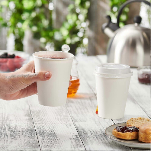 Pack of 100 disposable white paper cups for drinks, 35 cl 1