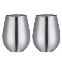 (True Color) Set of 2 Stainless Steel Stemless Wine Glasses for Travel