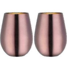 (Rose Gold) Set of 2 Stainless Steel Stemless Wine Glasses for Travel