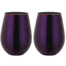 (Purple) Set of 2 Stainless Steel Stemless Wine Glasses for Travel