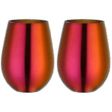 (Magic Red) Set of 2 Stainless Steel Stemless Wine Glasses for Travel