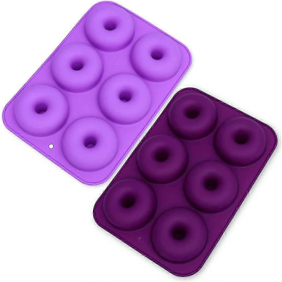 2 Pack 6 Slot Silicone Donut Pan Non-Stick Donut Baking Pan for Cakes, Cookies, Bagels and Muffins (Dark Purple and Light Purple)