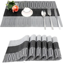 Set of 6 washable non-slip PVC placemats (45 x 30 cm) (black-grey)