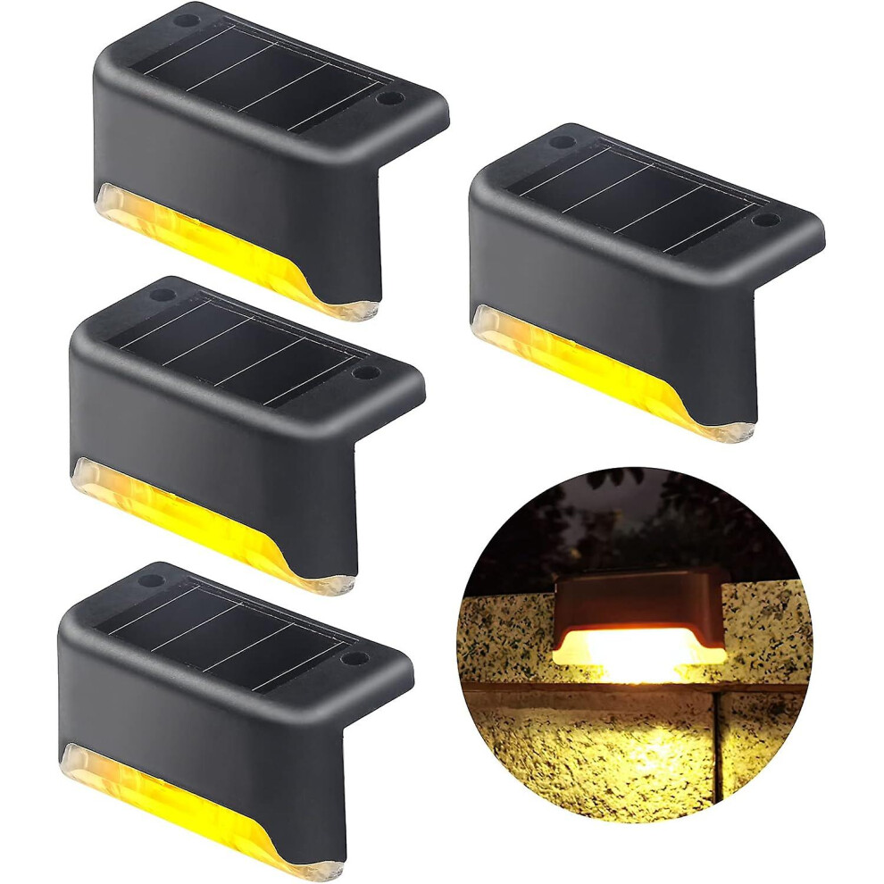 Kikidex (As Show, One Size) Solar Deck Lights, 4 Pack Waterproof Warm Led Solar Lights, Outdoor Stair Lights, Step Lights, Fence Lights White