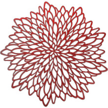 Set of 6 Round Gold Vinyl and Metal Placemats, Plastic Laminated Placemats, Modern Dining Table Decor, Lotus Cutout Placemats