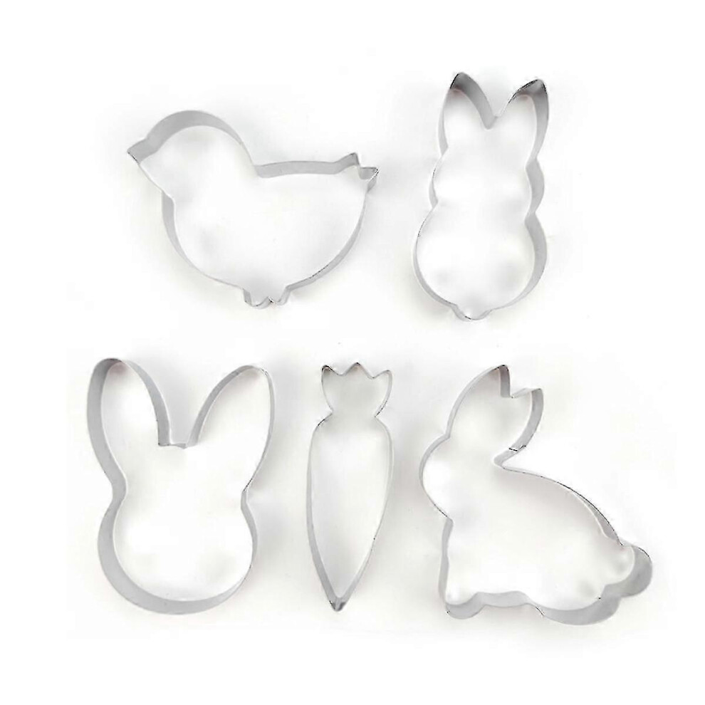 Set of 5 Easter cookie cutters in the shape of a bunny, carrot and chick