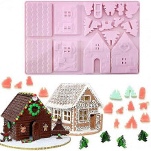 3D Gingerbread House Silicone Mold Christmas Baking Mold Non-Stick Chocolate Candy Mold Cookie Mold DIY Tool