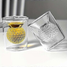 Set of 2 Golf Ball Shot Glasses - Double Walled Insulated Shot Glasses with Fun Design - Perfect for Juice, Milk, Tea and More, Versatile Glasses for